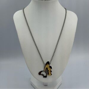 Two Tone Stainless Steel 3D Butterfly Necklace on 18” Ball Chain